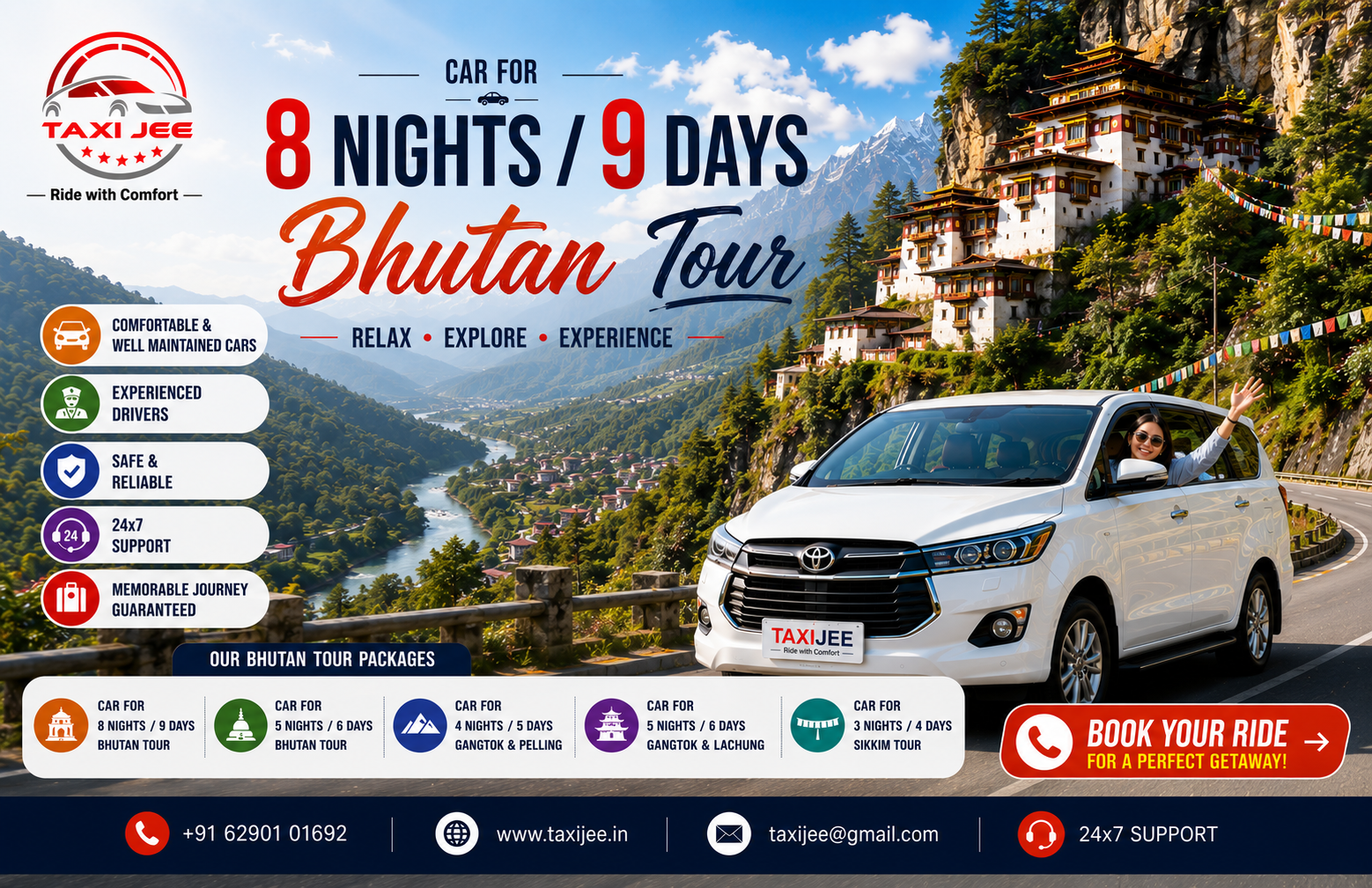 Car for 8 Nights 9 Days Bhutan Tour